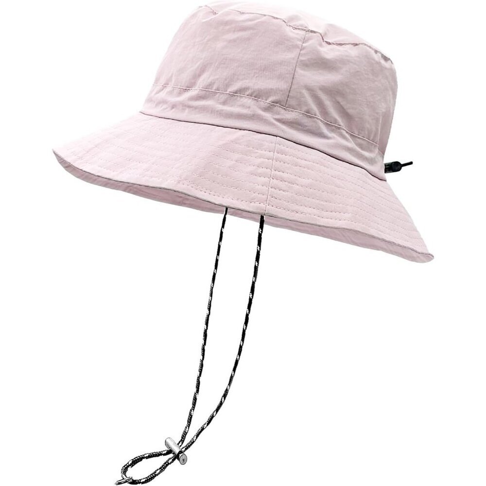 Unisex Light Pink 100% Polyester Wide Brim Boonie Waterproof Chin Strap Sun Hat